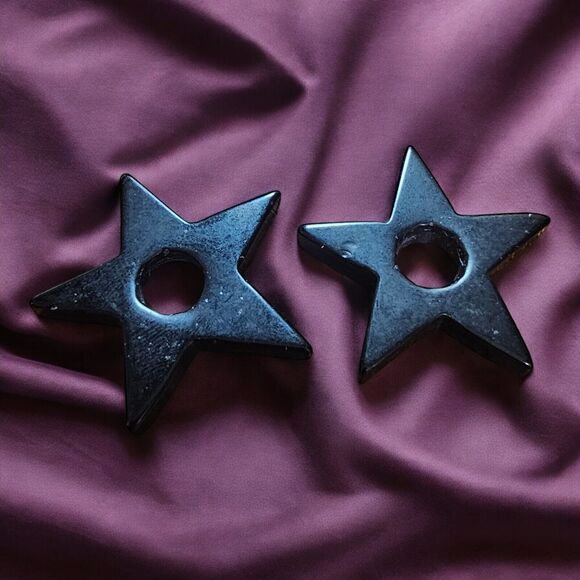 Unbranded Other - Black Agate Chalcedony Star Pendant Gemstone Charm Craft Jewelry Making Set of 2